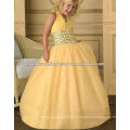 V-Ausschnitt Halfter Perlen gelb maßgeschneiderte Ballkleid Festzug Blumenmädchen Kleider CWFaf4538